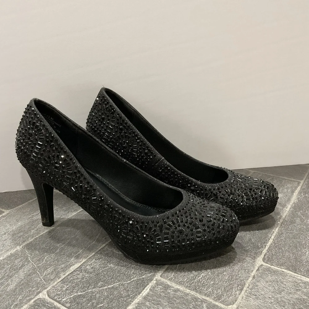 Silver Slipper Flirty Black Rhinestone Heel